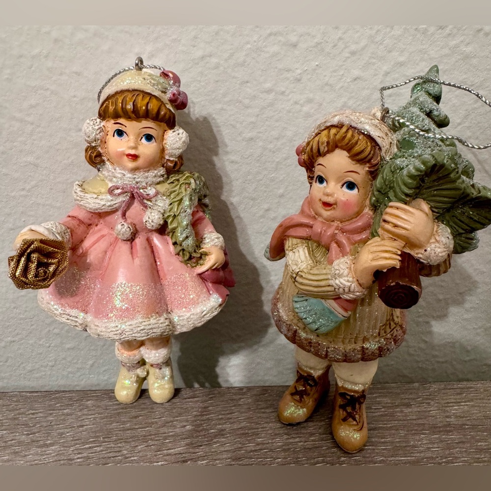 Christmas tree decorations "Boy with Christmas tree" and "Girl with Christmas